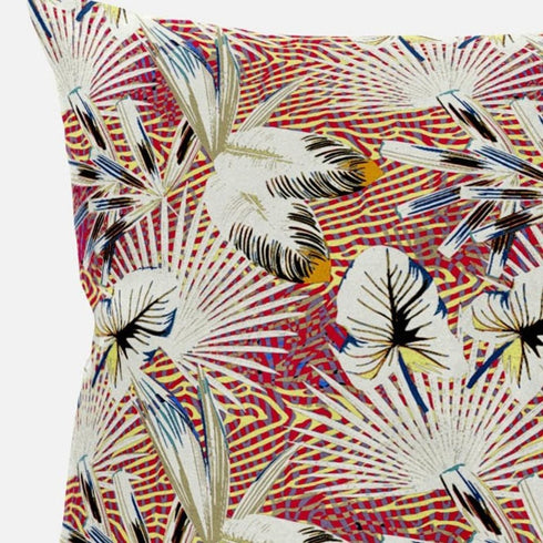 18” White Red Tropical Suede Throw Pillow