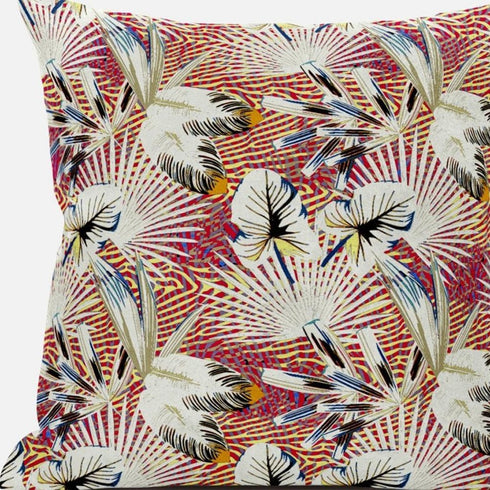 18” White Red Tropical Suede Throw Pillow