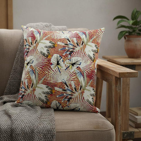 18” White Red Tropical Suede Throw Pillow