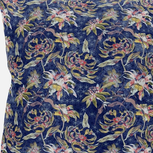 18" Blue Yellow Roses Suede Throw Pillow