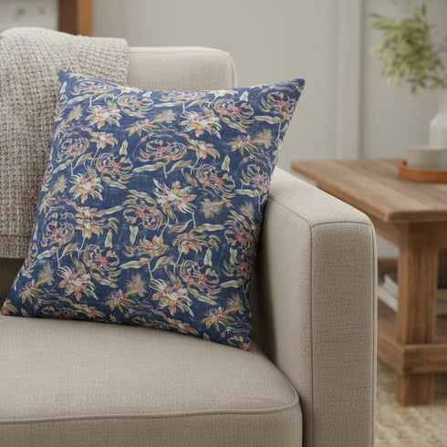 18" Blue Yellow Roses Suede Throw Pillow