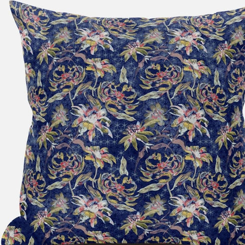 18" Blue Yellow Roses Suede Throw Pillow