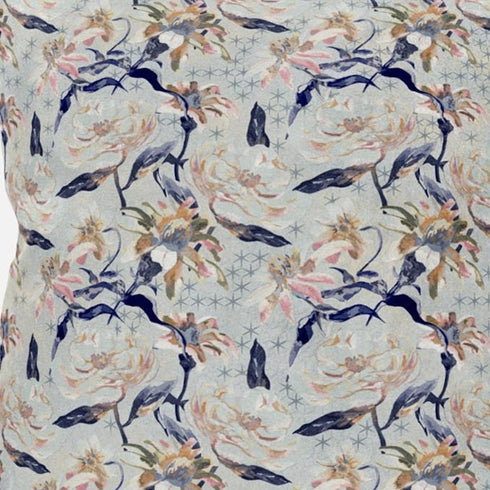 18" Light Blue Indigo Roses Suede Throw Pillow