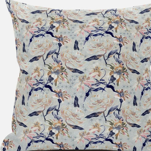 18" Light Blue Indigo Roses Suede Throw Pillow