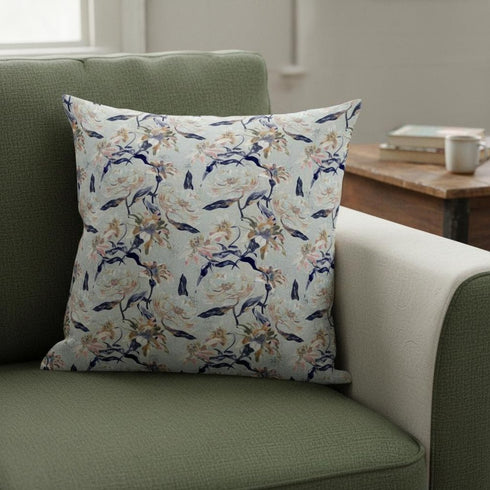 18" Light Blue Indigo Roses Suede Throw Pillow