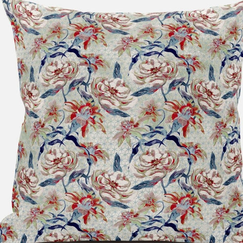 18" Red Indigo Roses Suede Throw Pillow