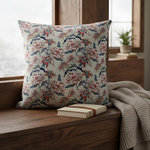 20" Red Pale Green Roses Suede Throw Pillow