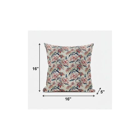 20" Red Pale Green Roses Suede Throw Pillow