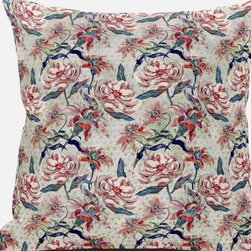 20" Red Pale Green Roses Suede Throw Pillow