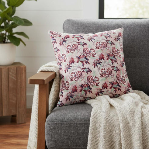 18" Red White Roses Suede Throw Pillow