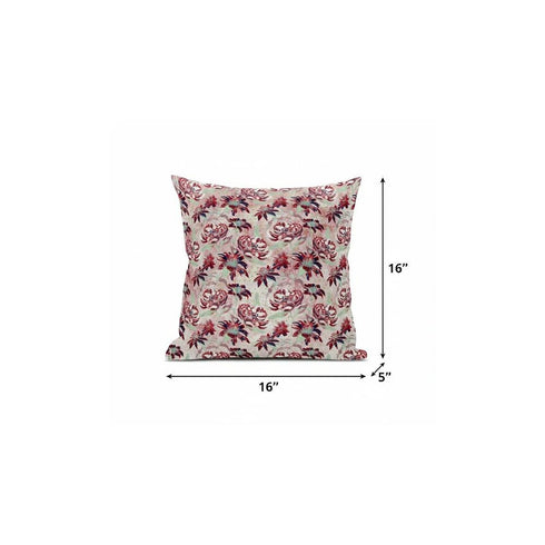 18" Red White Roses Suede Throw Pillow