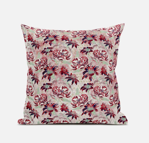 18" Red White Roses Suede Throw Pillow