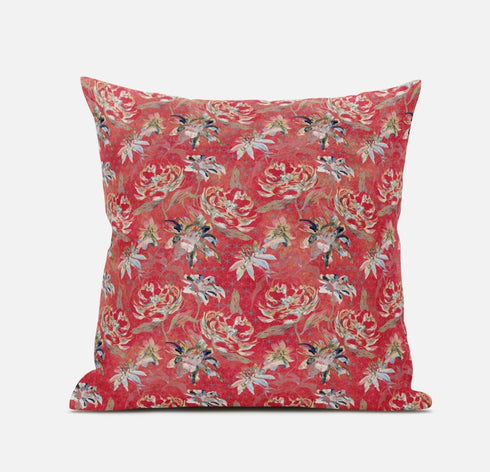 20" Salmon Red Roses Suede Throw Pillow