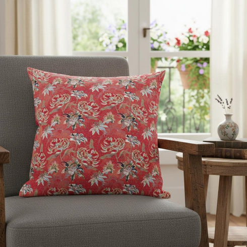20" Salmon Red Roses Suede Throw Pillow