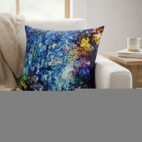 18" Bright Blue Yellow Springtime Suede Throw Pillow