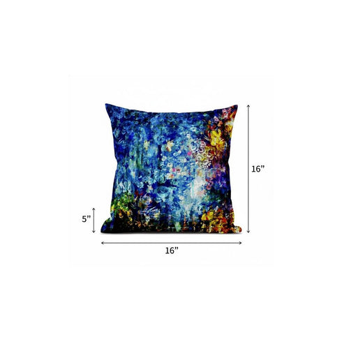 18" Bright Blue Yellow Springtime Suede Throw Pillow