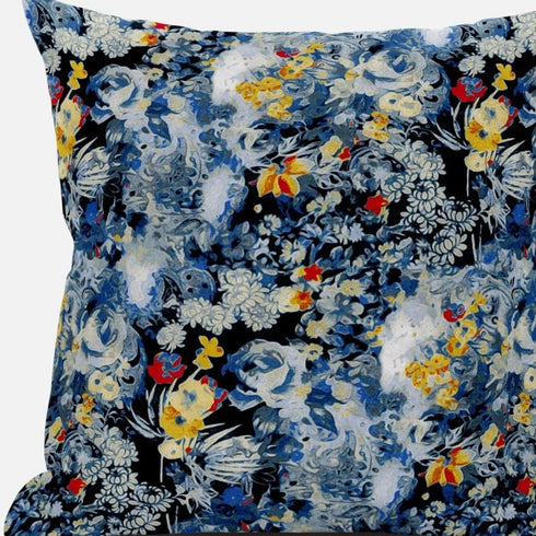18" Blue Yellow Springtime Suede Throw Pillow