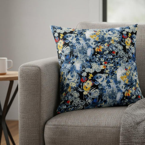 18" Blue Yellow Springtime Suede Throw Pillow