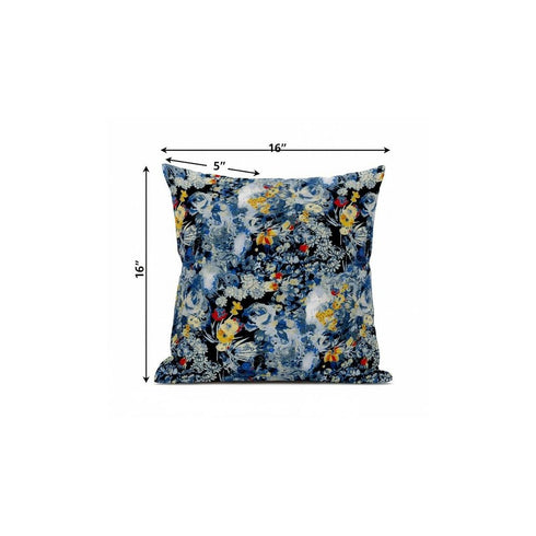 18" Blue Yellow Springtime Suede Throw Pillow