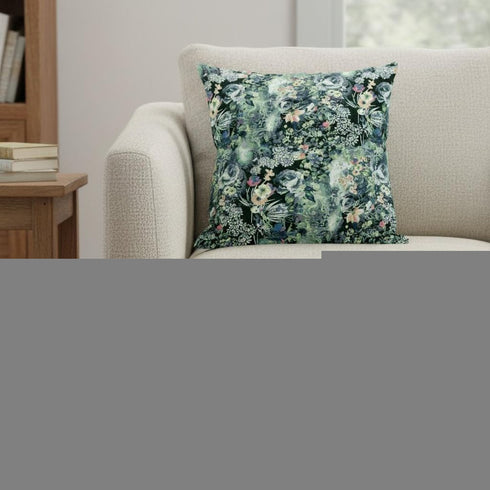 16" Green Black Springtime Suede Throw Pillow