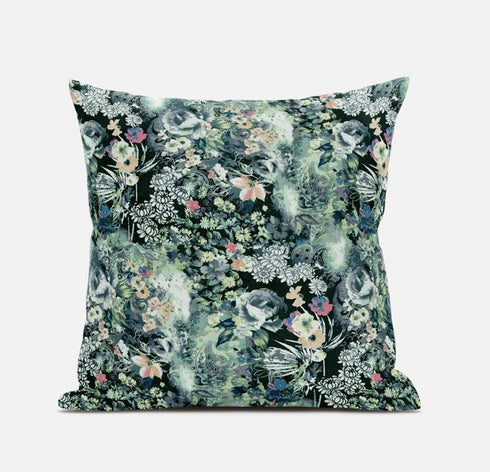 16" Green Black Springtime Suede Throw Pillow
