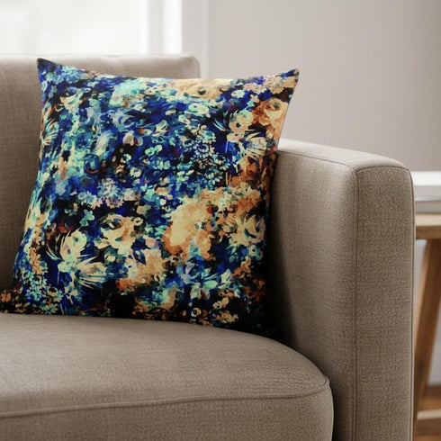 20" Orange Blue Springtime Suede Throw Pillow