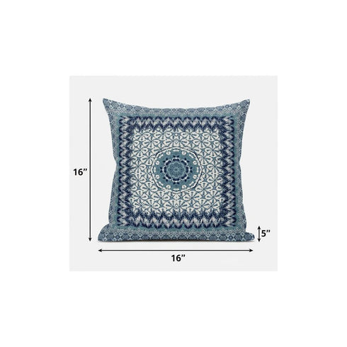 18” Blue White Holy Floral Suede Throw Pillow