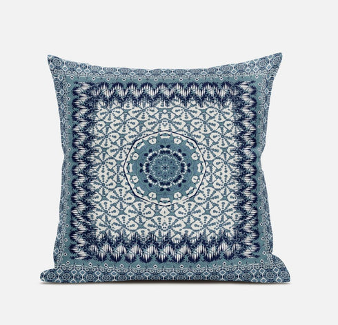 18” Blue White Holy Floral Suede Throw Pillow