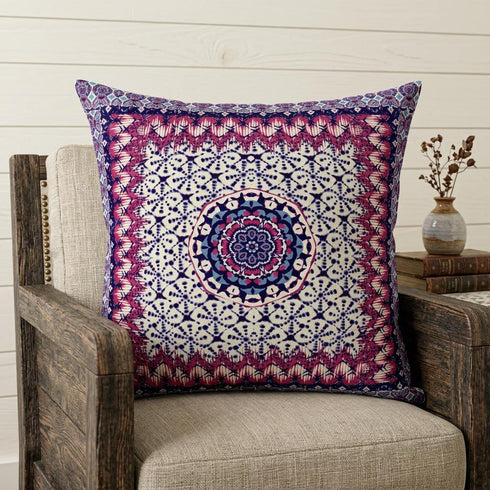 18” Magenta Indigo Holy Floral Suede Throw Pillow
