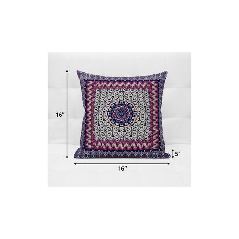 18” Magenta Indigo Holy Floral Suede Throw Pillow