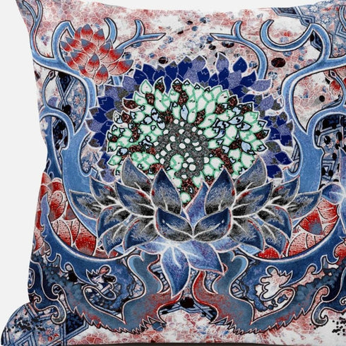 20” Blue Pink Flower Bloom Suede Throw Pillow