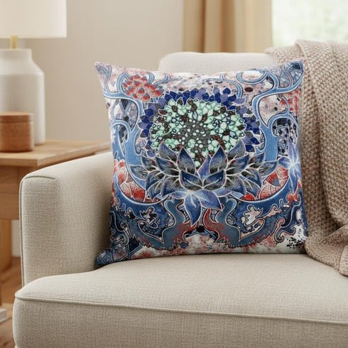 20” Blue Pink Flower Bloom Suede Throw Pillow