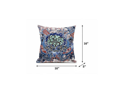 20” Blue Pink Flower Bloom Suede Throw Pillow