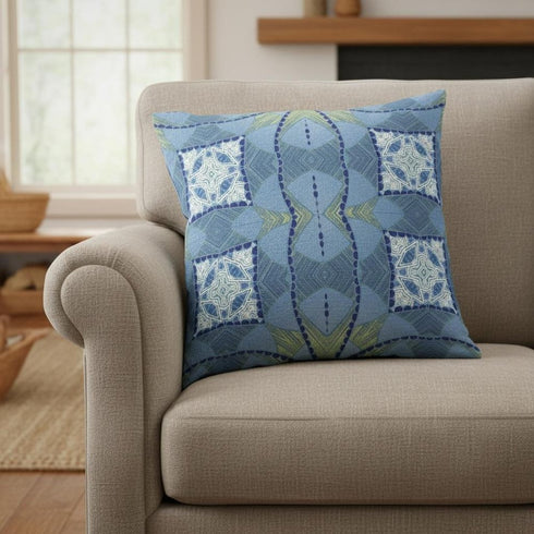 20" Blue White Cosmic Circle Boho Suede Throw Pillow