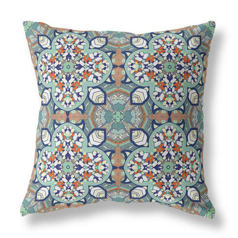 16" Green Orange Cloverleaf Boho Suede Throw Pillow