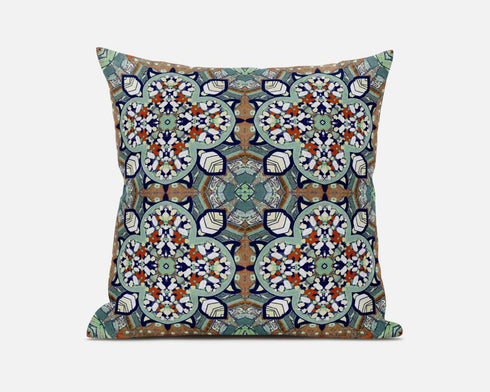 16" Green Orange Cloverleaf Boho Suede Throw Pillow