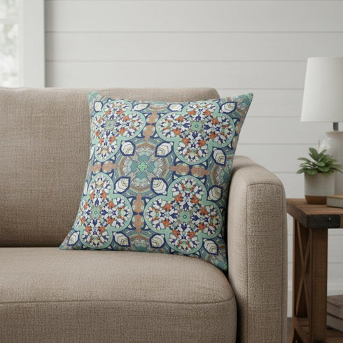 16" Green Orange Cloverleaf Boho Suede Throw Pillow