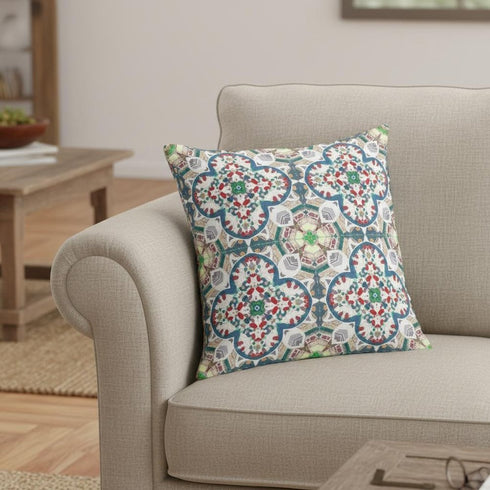 16" Green White Cloverleaf Boho Suede Throw Pillow