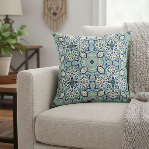 16" Green Cream Cloverleaf Boho Suede Throw Pillow