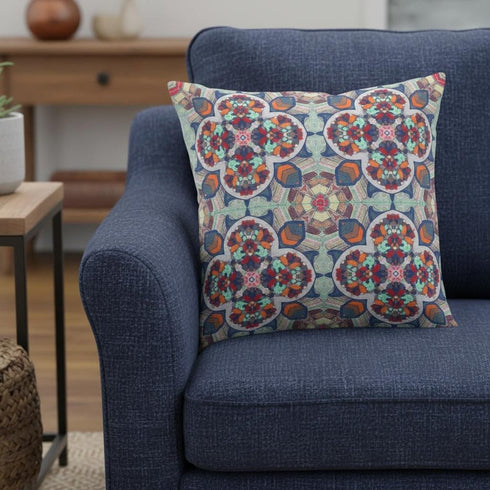 16" Green Orange Cloverleaf Boho Suede Throw Pillow