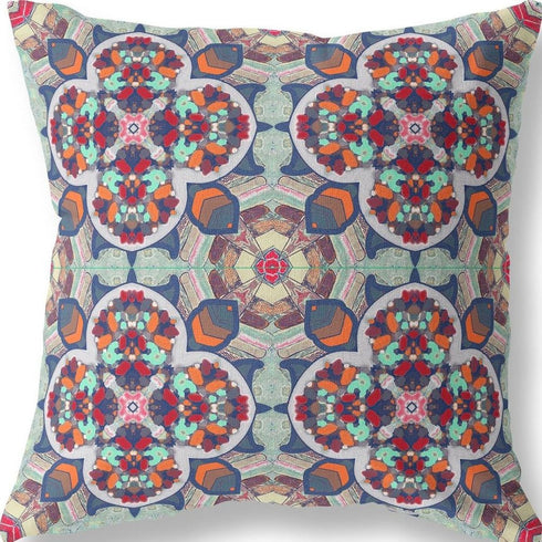 16" Green Orange Cloverleaf Boho Suede Throw Pillow