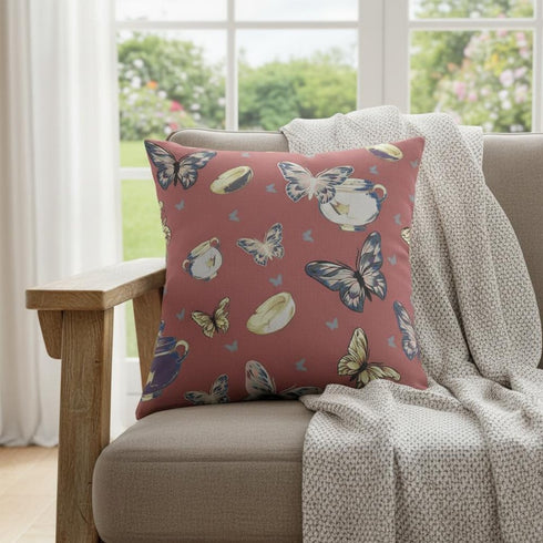 20" Copper Rose Butterflies Decorative Suede Throw Pillow