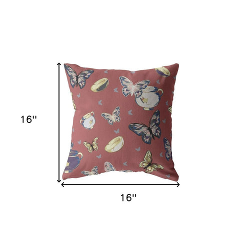 20" Copper Rose Butterflies Decorative Suede Throw Pillow