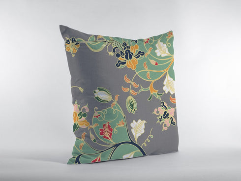 16" Green Gray Garden Decorative Suede Throw Pillow