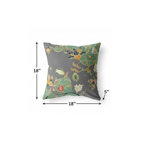 16" Green Gray Garden Decorative Suede Throw Pillow