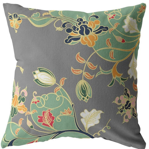 16" Green Gray Garden Decorative Suede Throw Pillow