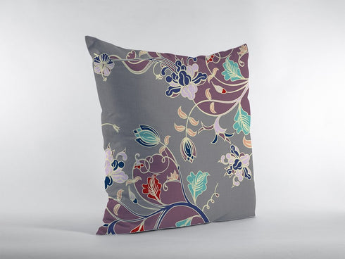 20" Purple Gray Garden Decorative Suede Throw Pillow