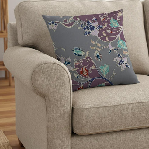 20" Purple Gray Garden Decorative Suede Throw Pillow