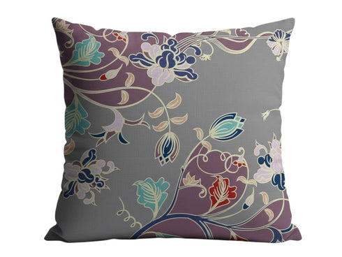 20" Purple Gray Garden Decorative Suede Throw Pillow