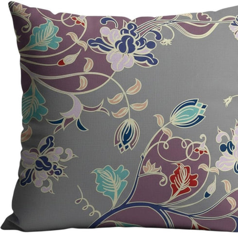 20" Purple Gray Garden Decorative Suede Throw Pillow